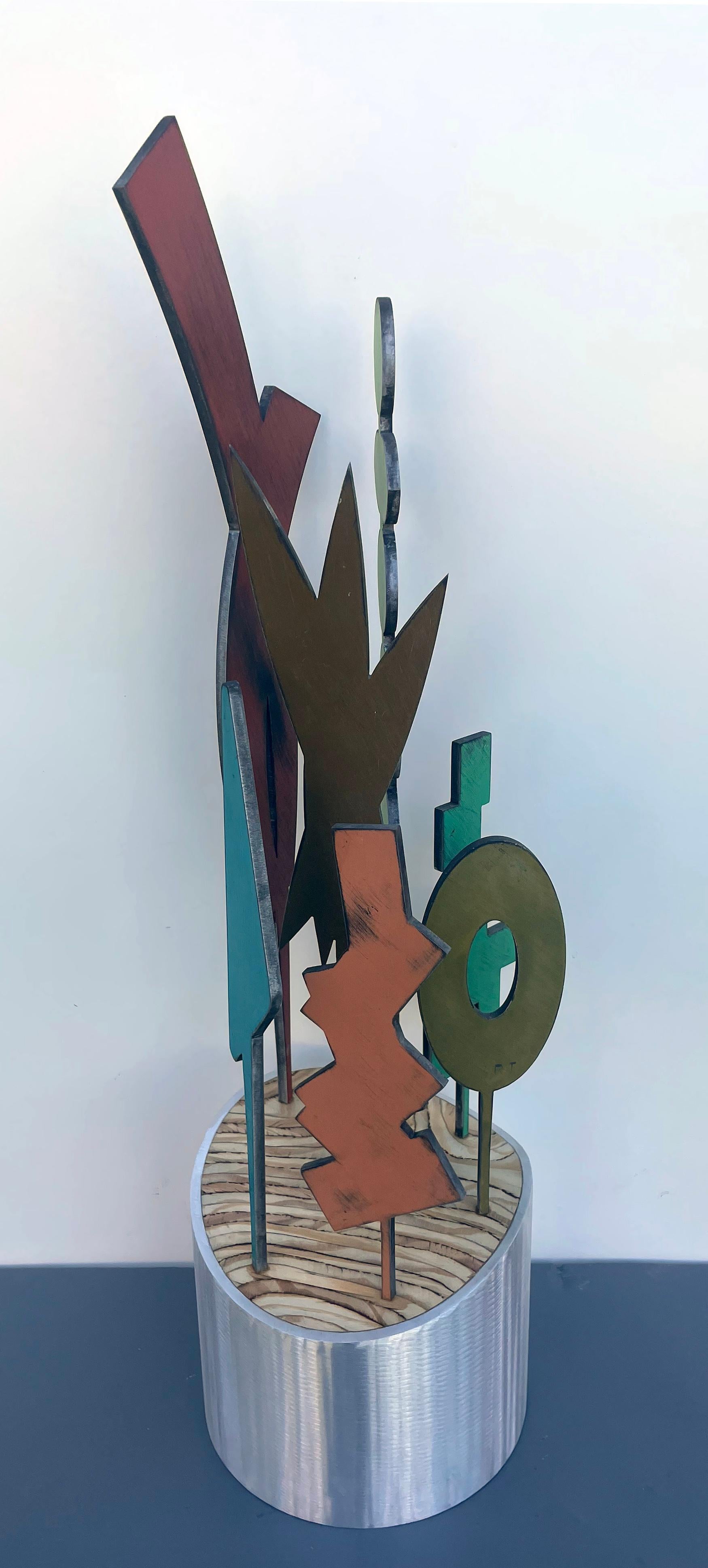 sculpture de table, sculpture d'intérieur, bois et métal, colorée, 