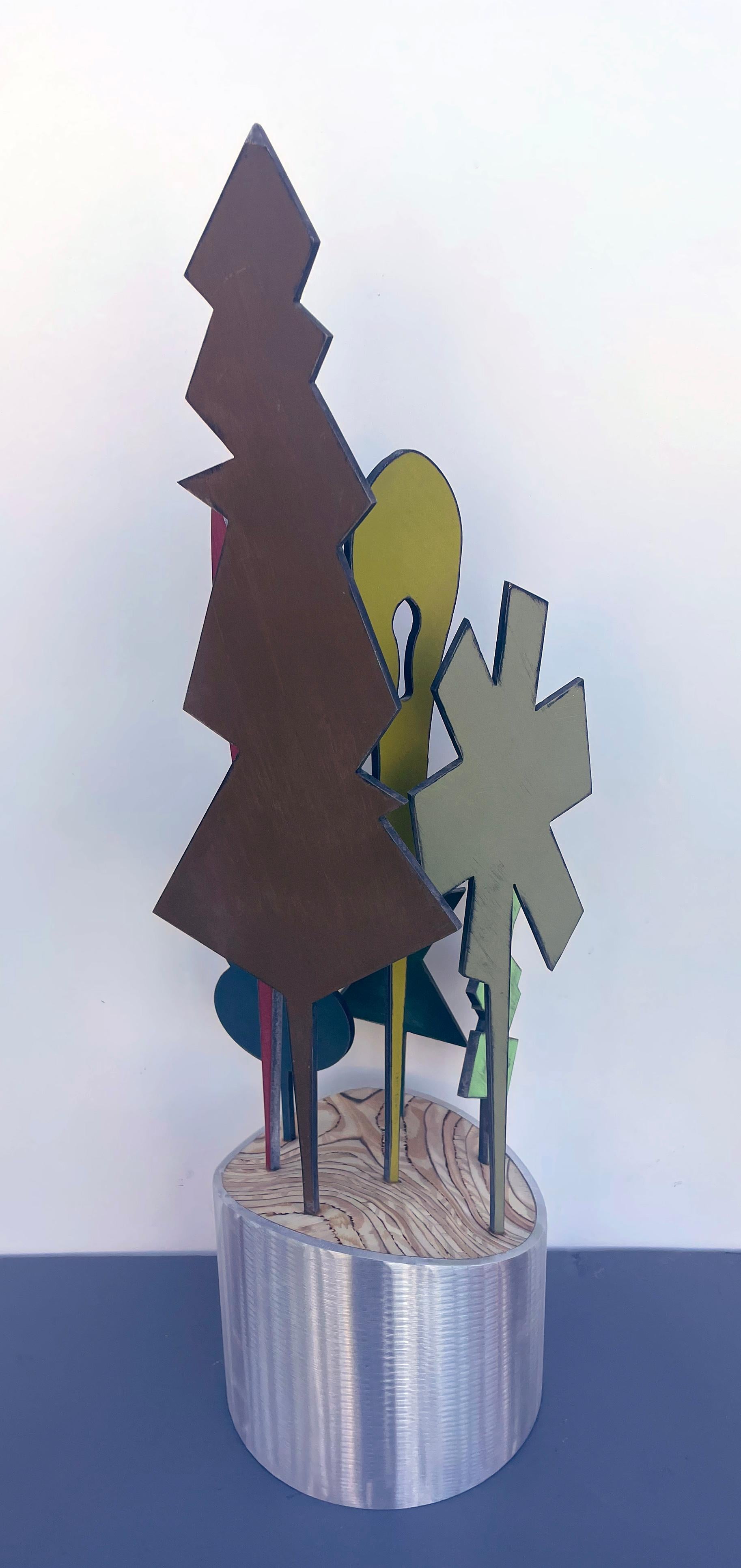 sculpture de table, sculpture d'intérieur, bois et métal, colorée, 
