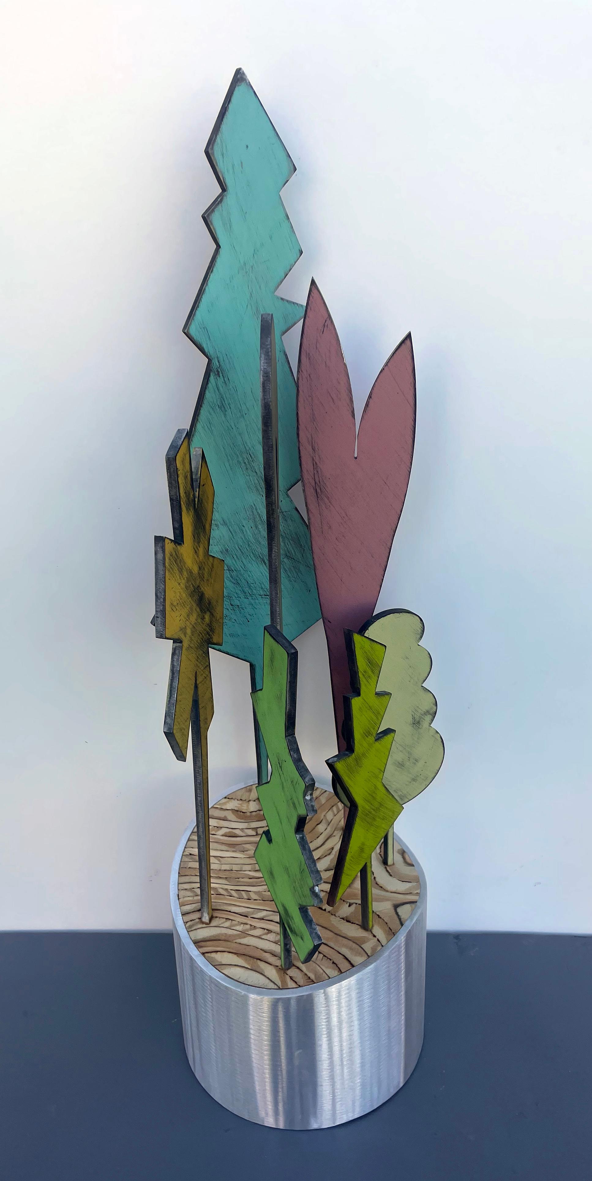 sculpture de table, sculpture d'intérieur, bois et métal, colorée, "Planet - Ash"