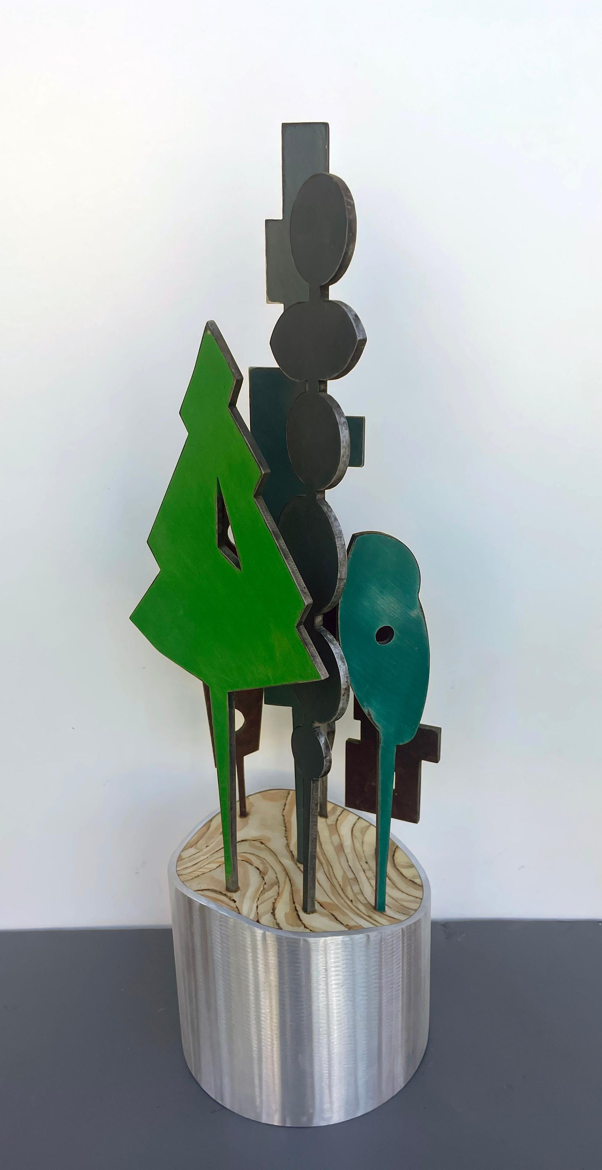 sculpture de table, sculpture d'intérieur, bois et métal, colorée, 