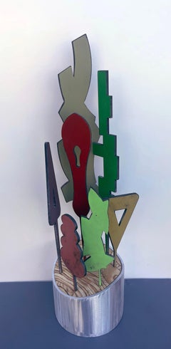 sculpture de table, sculpture d'intérieur, Wood Wood et métal, coloré "Planet - Locust"