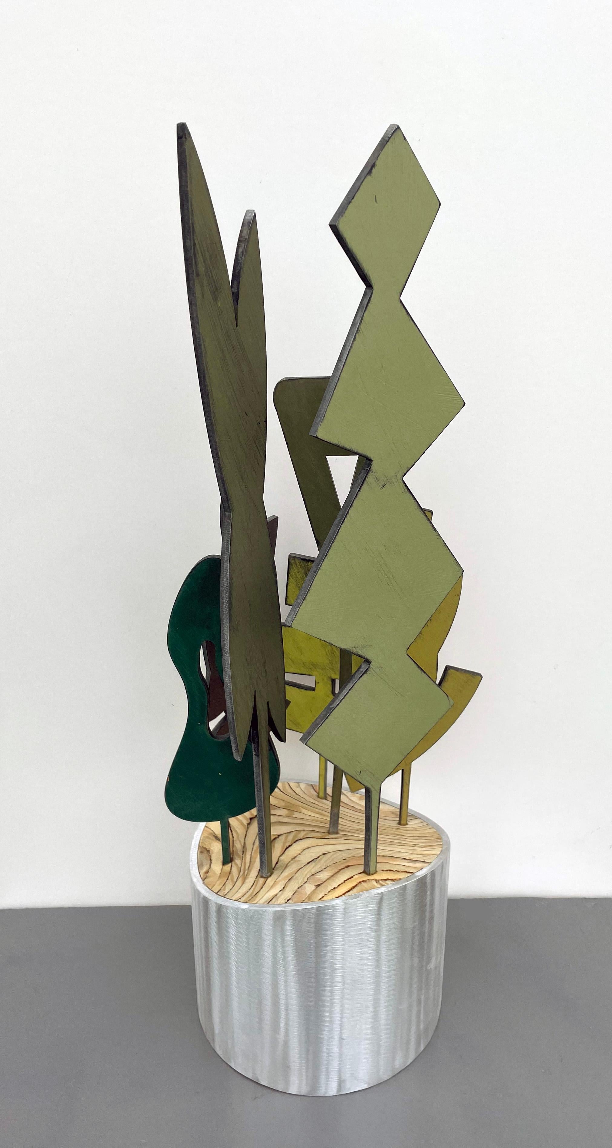sculpture de table, sculpture d'intérieur, bois et métal, colorée, 