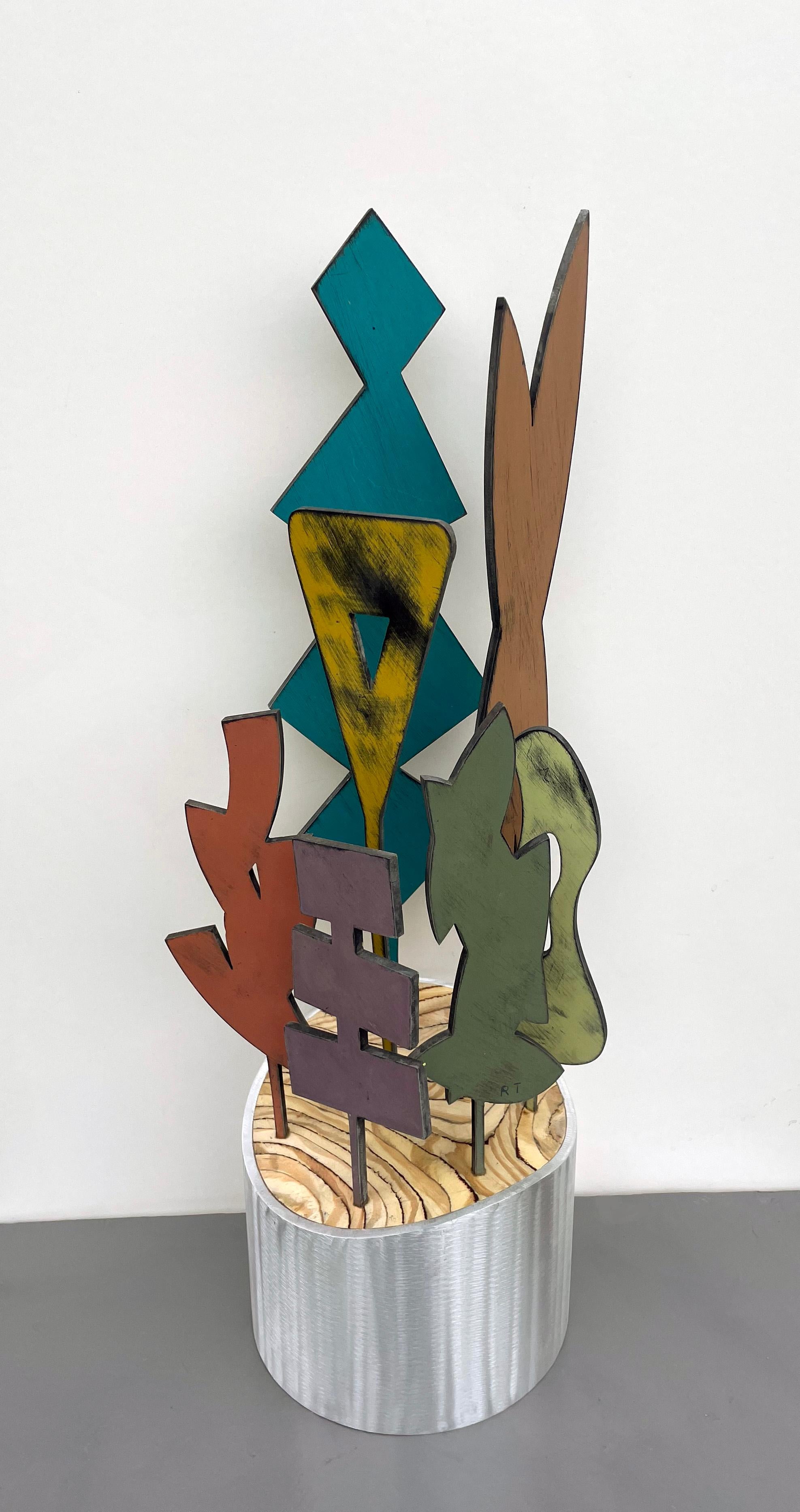 sculpture de table, sculpture d'intérieur, bois et métal, colorée, "Planet - Maple"