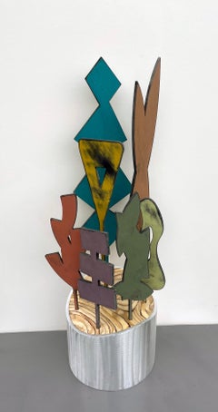 sculpture de table, sculpture d'intérieur, bois et métal, colorée, "Planet - Maple"