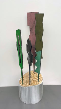 Tischskulptur, Innenskulptur, Holz und Metall, bunt, "Planet - Oak"