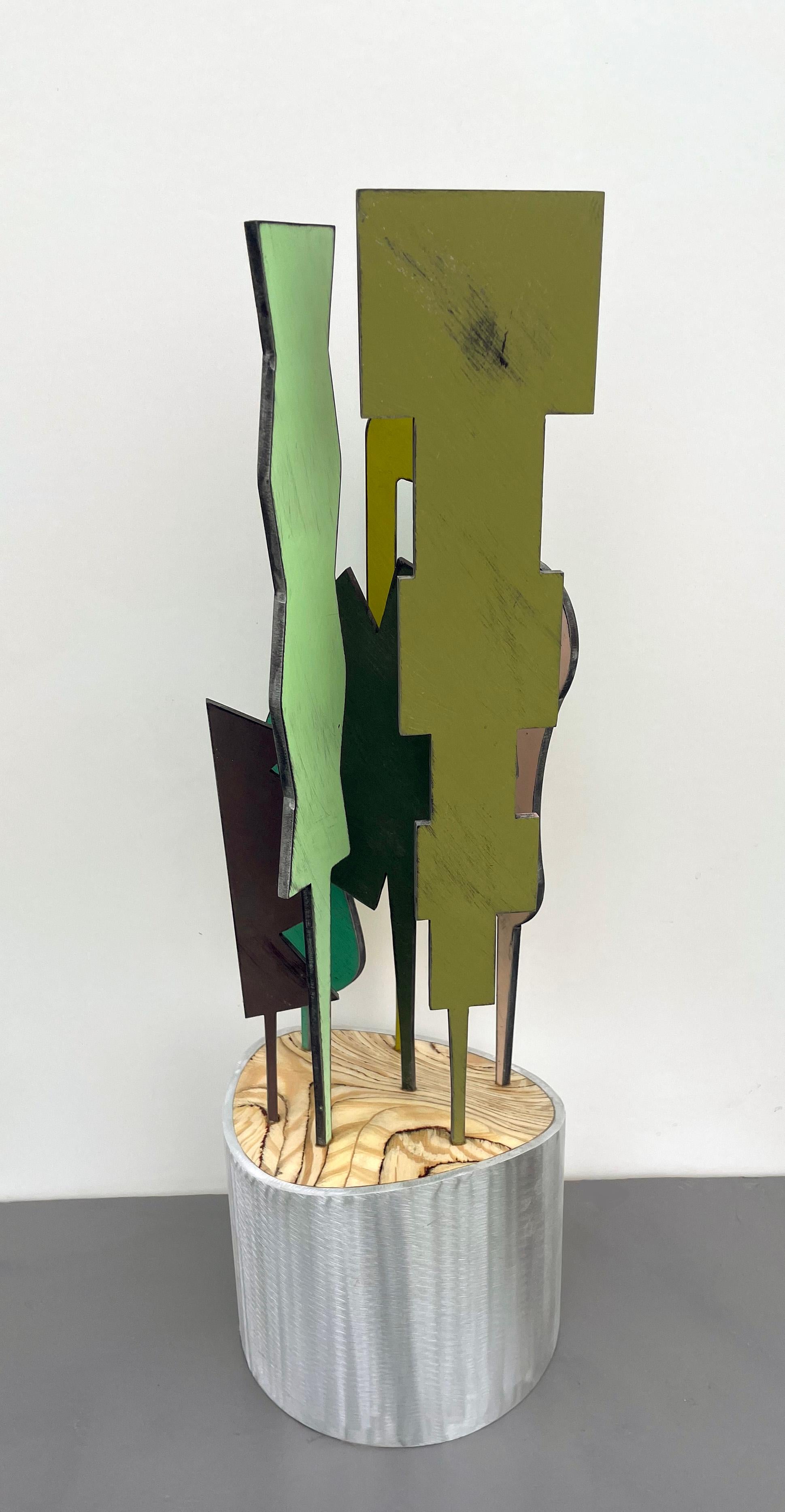 sculpture de table, sculpture d'intérieur, bois et métal, colorée, 