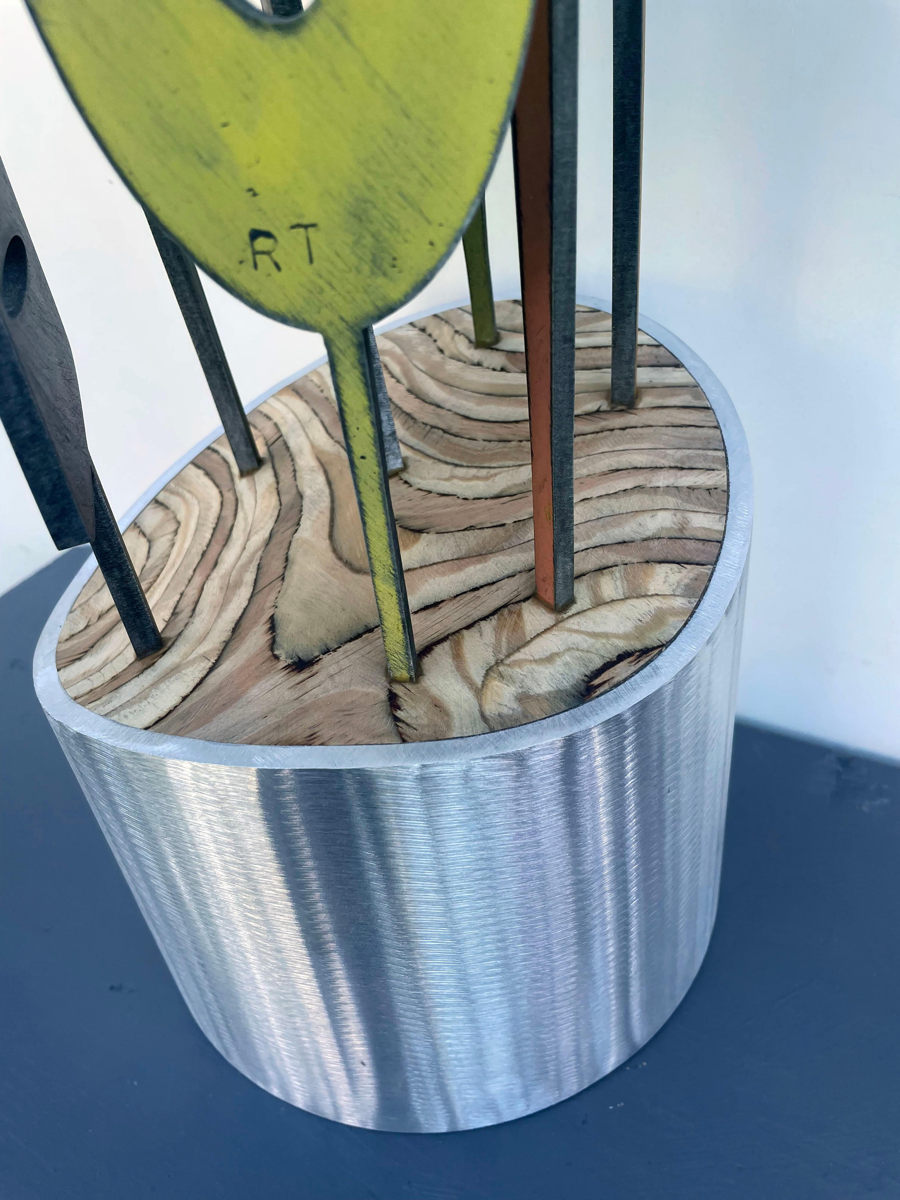 tabletop sculpture, indoor sculpture, metal sculpture, colorful sculpture; 