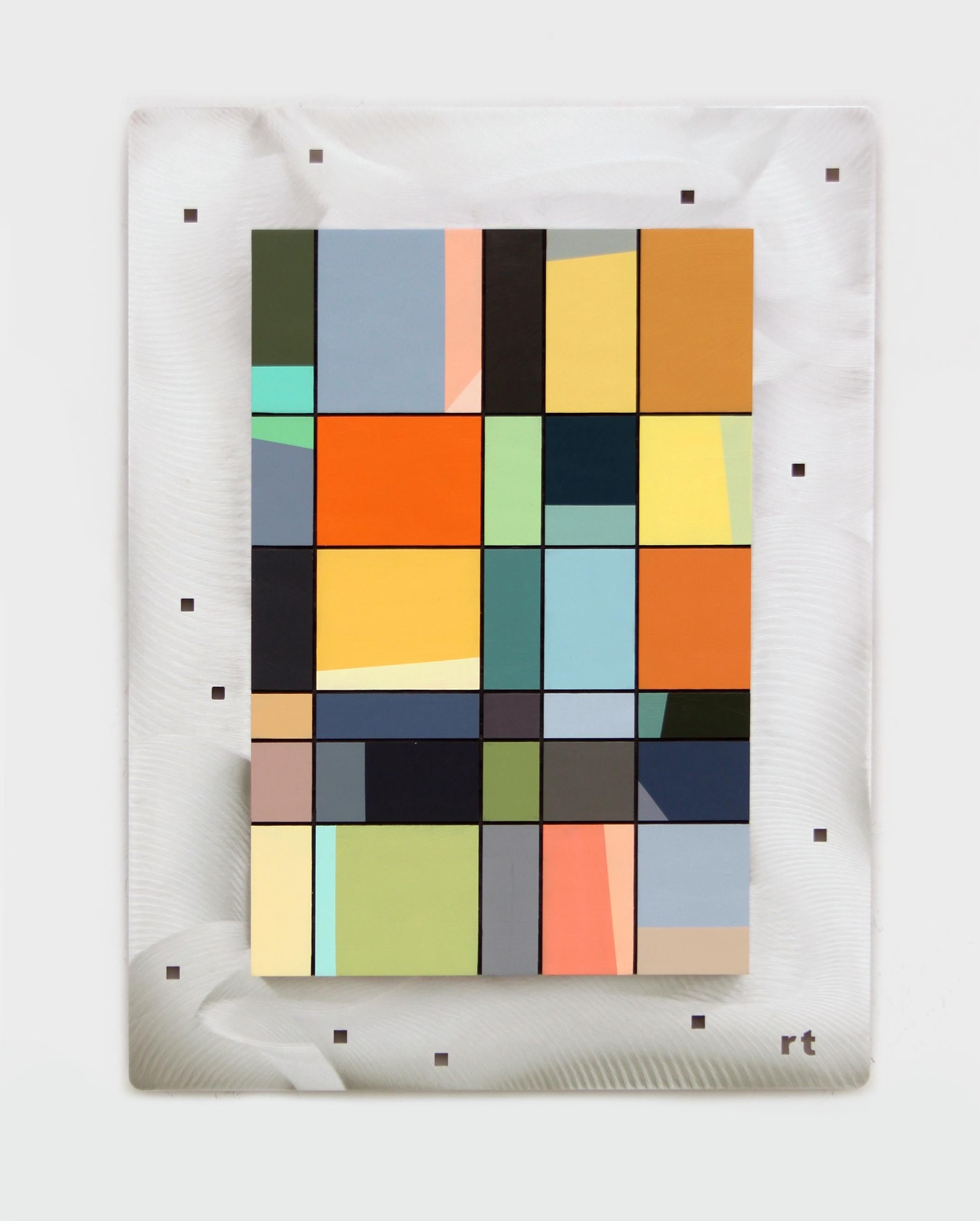 Abstract Sculpture Richard Taylor - sculpture murale, sculpture abstraite, métal et bois, relief mural, "City Lights 5"