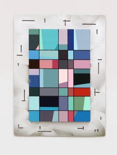 wall sculpture, abstract sculpture, metal and wood, wall relief, "City Lights 6"