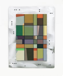 Wandskulptur, abstrakte Skulptur, Metall und Holz, Wandrelief, "City Lights 7".