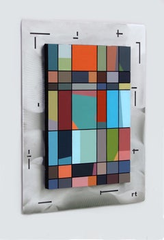 wall sculpture, abstract sculpture, metal and wood, wall relief, "City Lights 8"