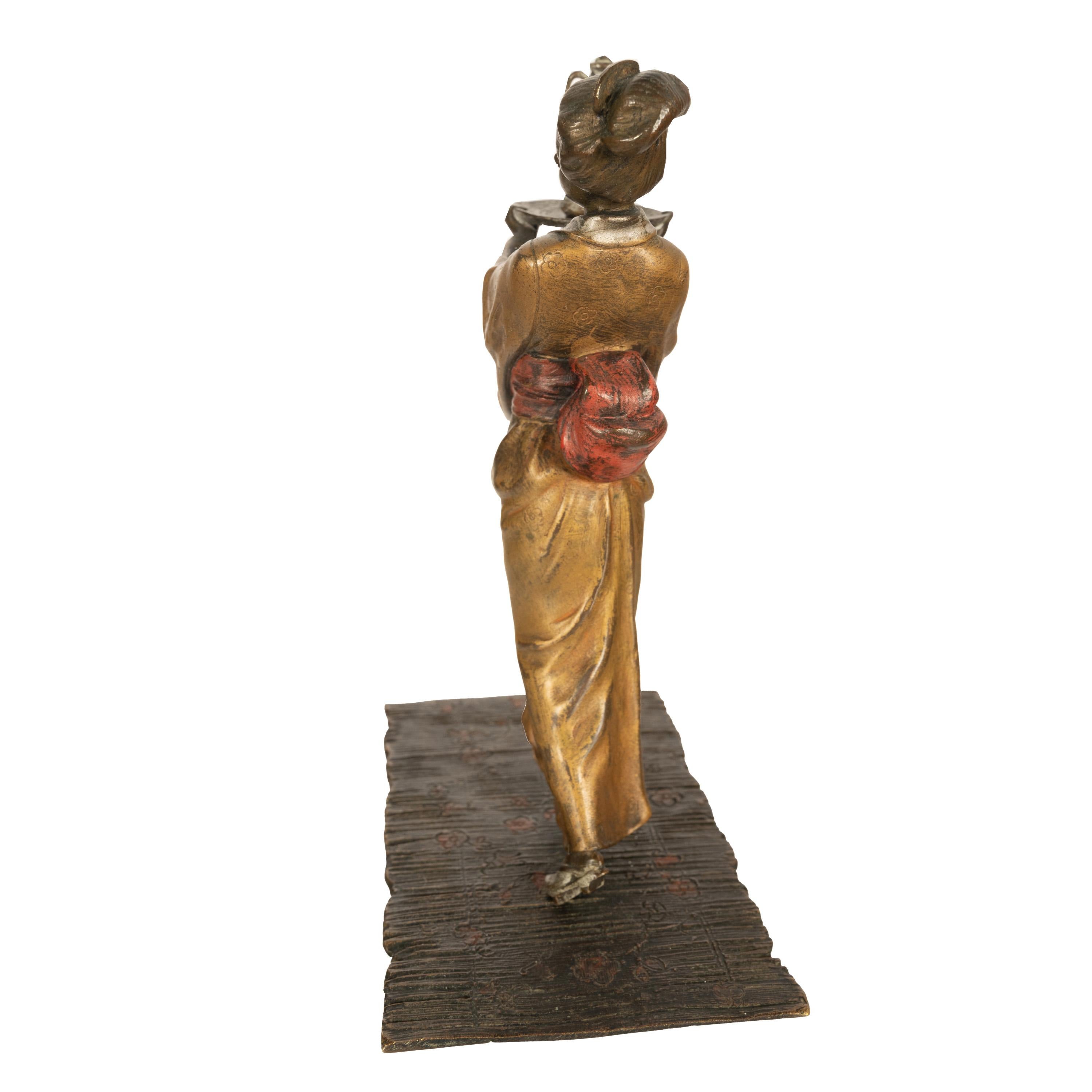 Antiguo Art Decó Austriaco Bronce Pintado en Frío Sirviente Chica Geisha Japonesa 1920 en venta 6