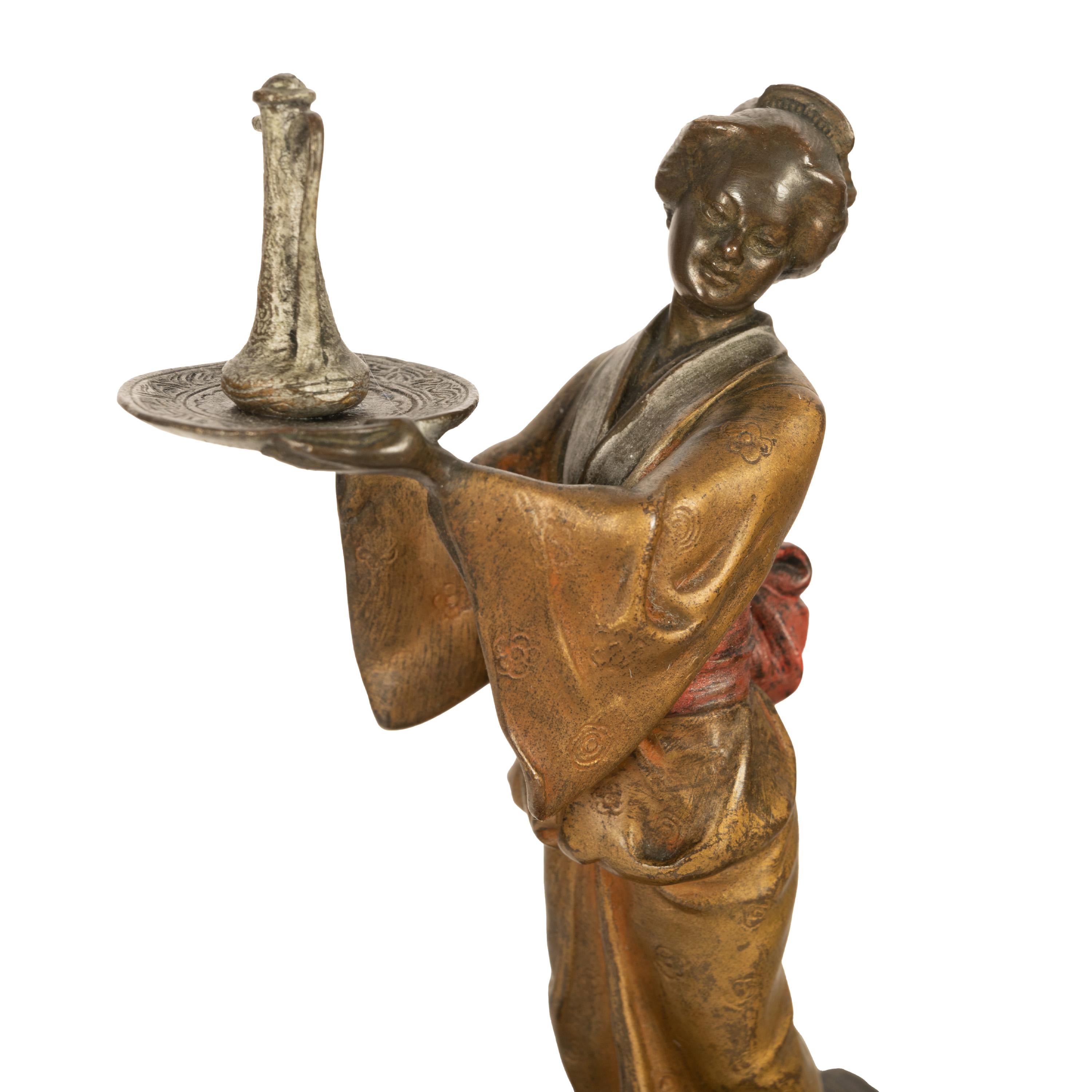 Antiguo Art Decó Austriaco Bronce Pintado en Frío Sirviente Chica Geisha Japonesa 1920 en venta 7