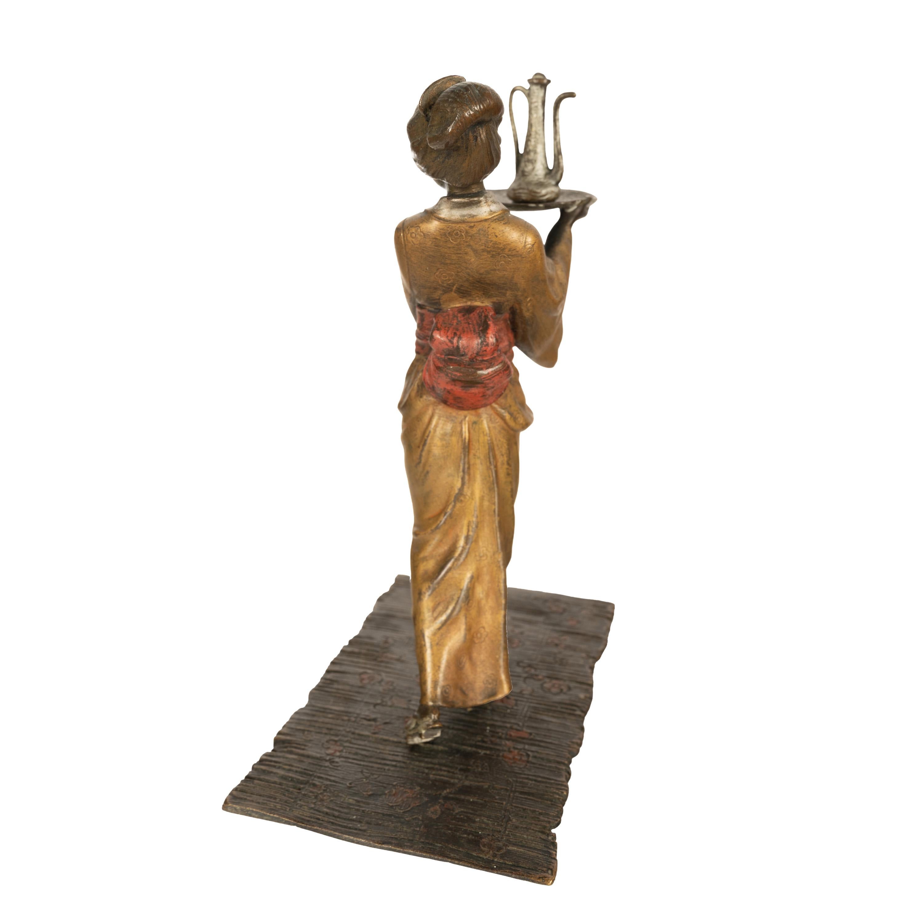 Antiguo Art Decó Austriaco Bronce Pintado en Frío Sirviente Chica Geisha Japonesa 1920 en venta 5