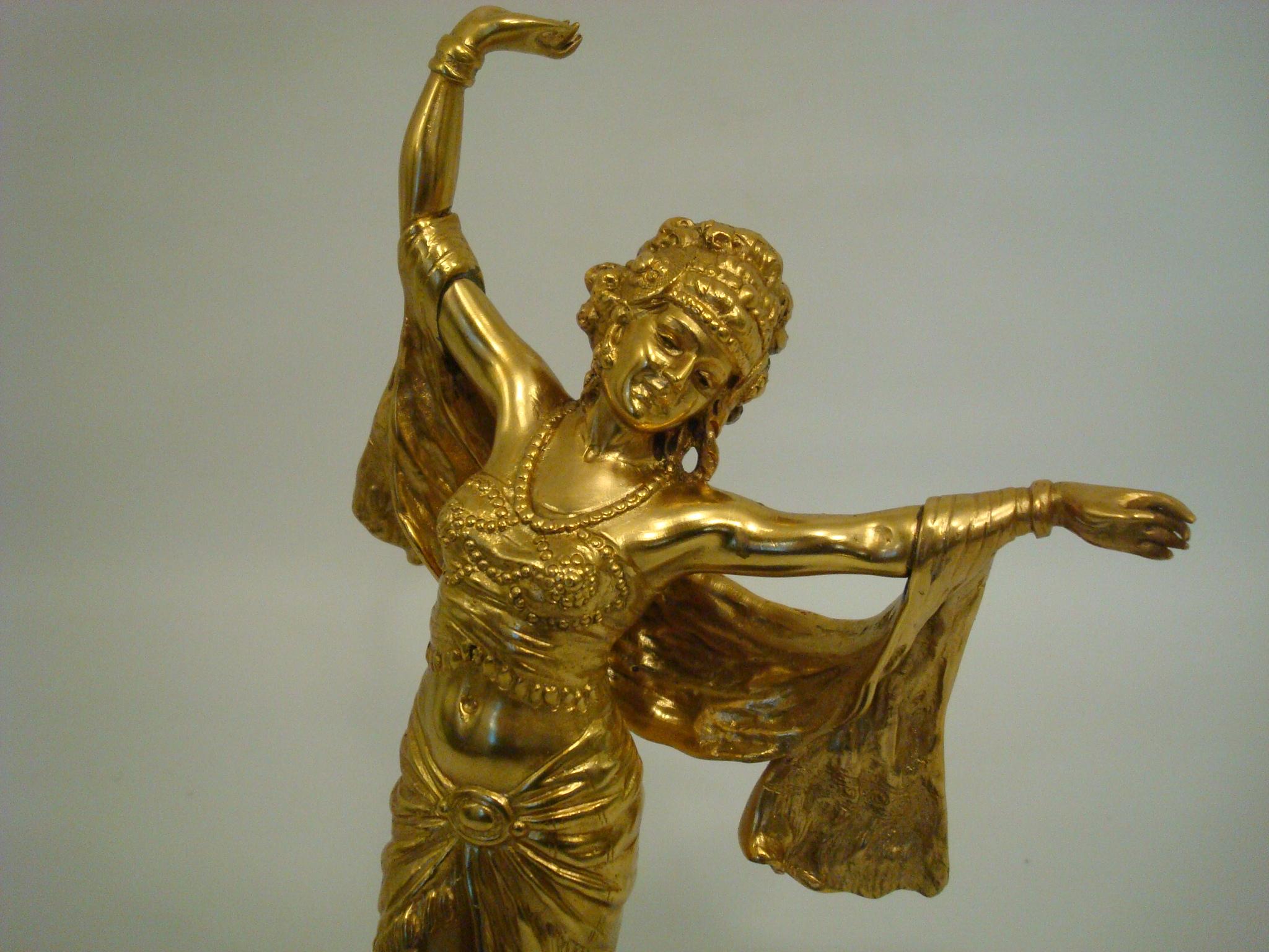 Vienna Secession Richard Thuss Austrian Gilt Bronze Figure of an Oriental Woman Dancing For Sale