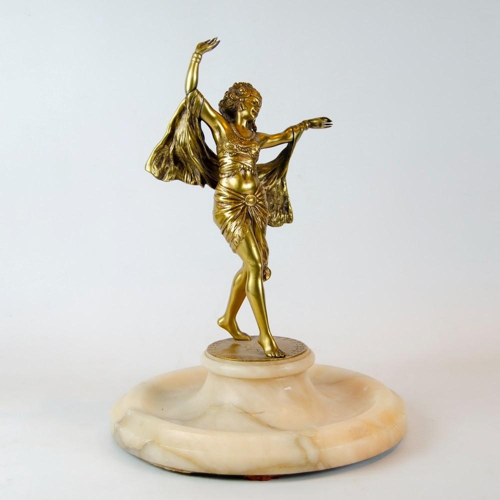 Vienna Secession Richard Thuss Austrian Gilt Bronze Figure of an Oriental Woman Dancing For Sale