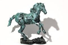 Friesian 3/12 - lively, movement, animal, horse, figurative, bronze statuette