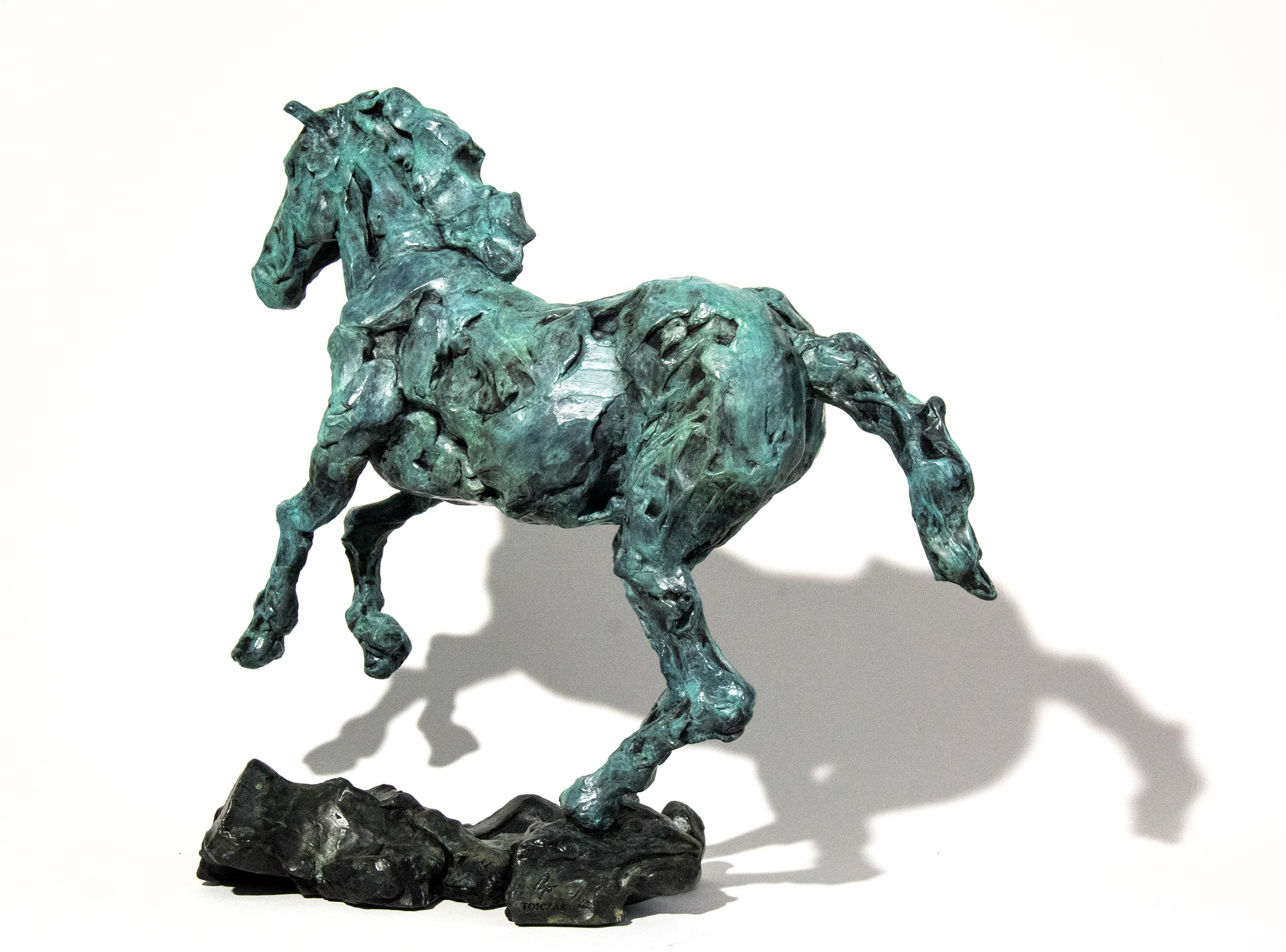Friesian 3/12 - lively, movement, animal, horse, figurative, bronze statuette - Contemporary Sculpture by Richard Tosczak