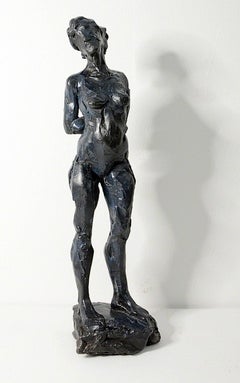 Sculpture VIII 1/8 - thoughtful female nude figure in patinated blue and black