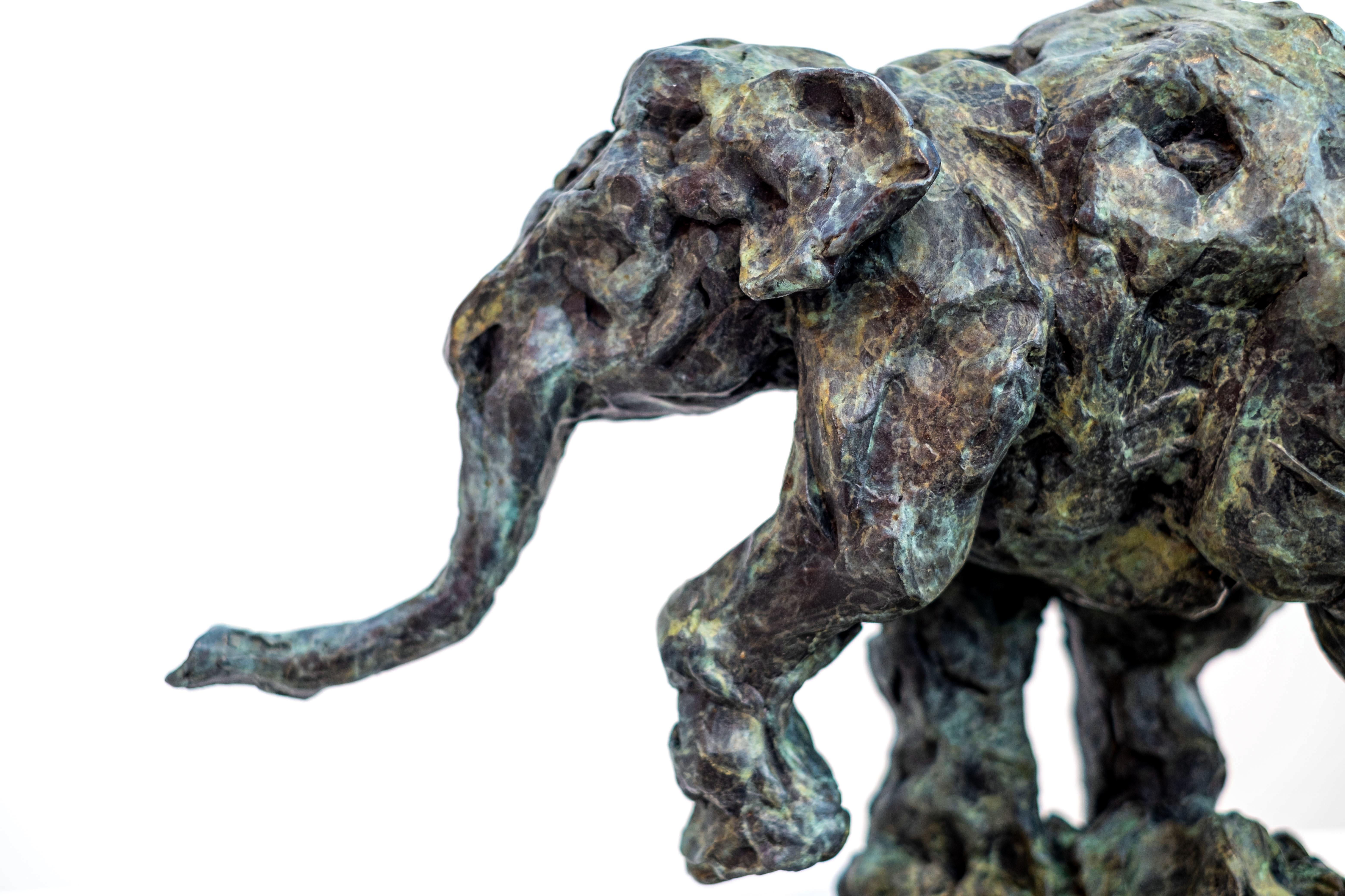  Elephant Dream - chasing tigers 3/8 - bronze table-top sculpture For Sale 3