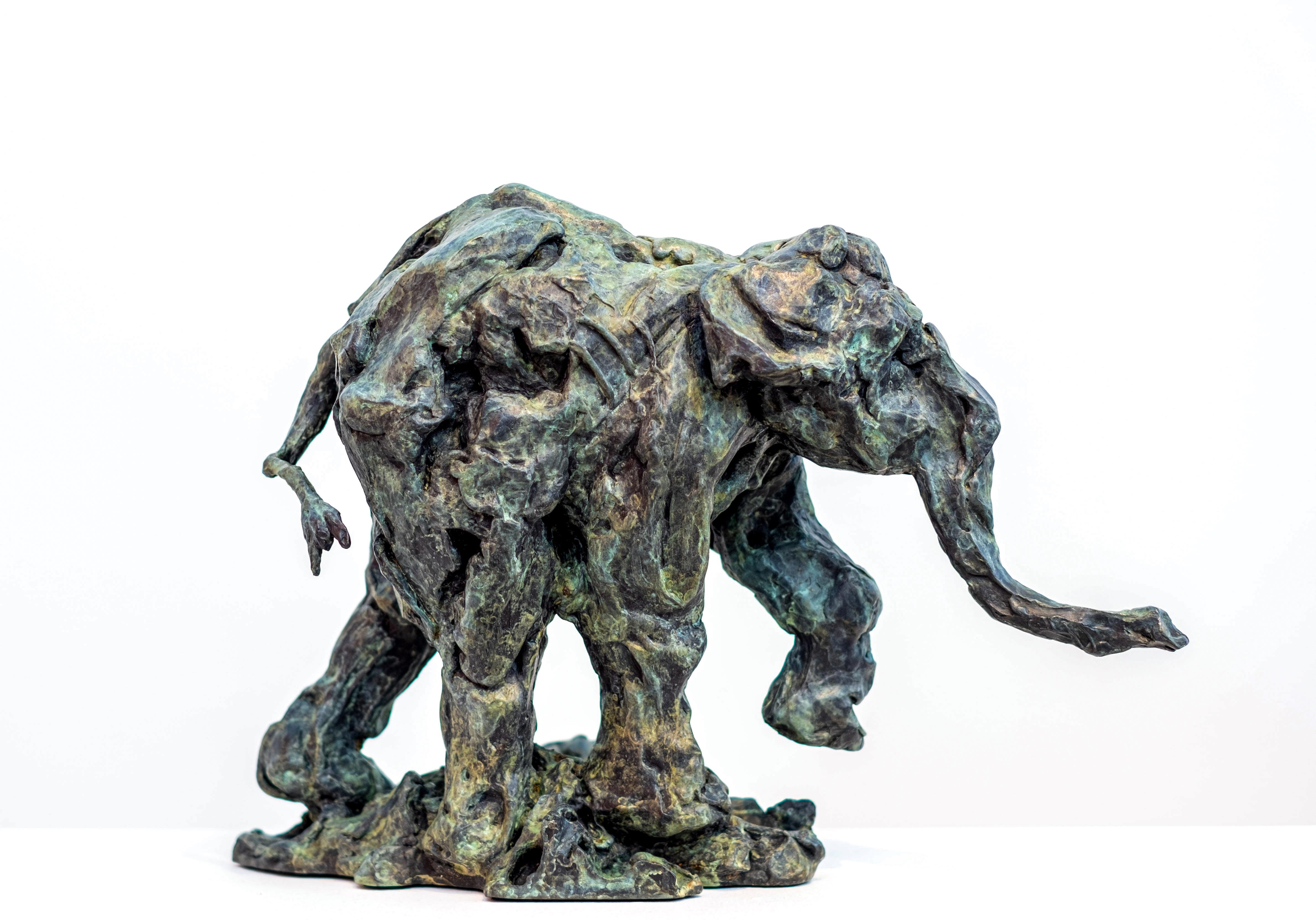  Elephant Dream - chasing tigers 3/8 - bronze table-top sculpture - Sculpture by Richard Tosczak