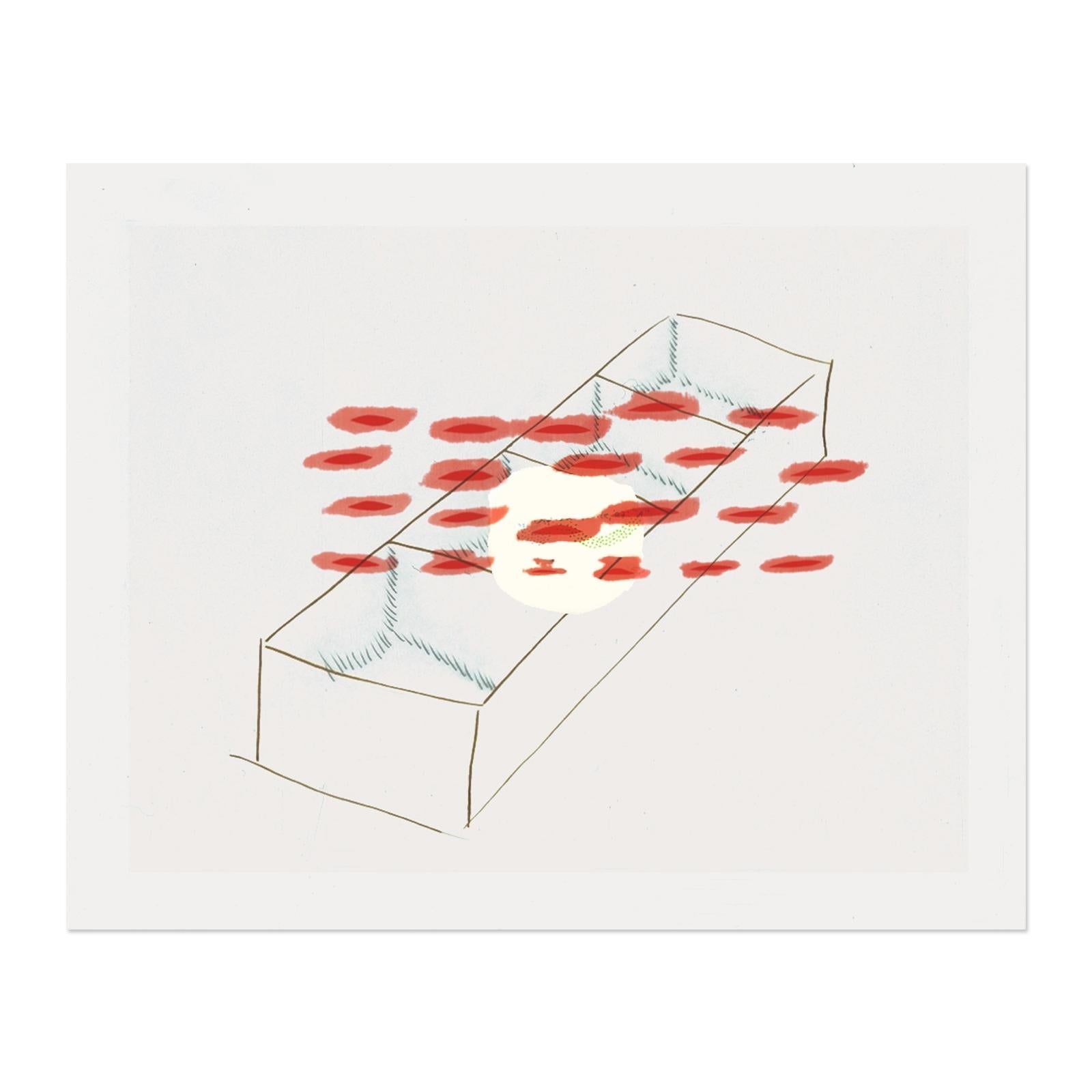 Richard Tuttle (Amerikaner, geboren 1941)
Heimweh wie ein Nagel, 1998
Medium: 1 Kaltnadelradierung auf Velin und 1 Siebdruck, beidseitig fünffarbig auf Acetat gedruckt, mit handkolorierten Ergänzungen
Abmessungen: je 40 x 50 cm (15¾ x 19¾)
Auflage