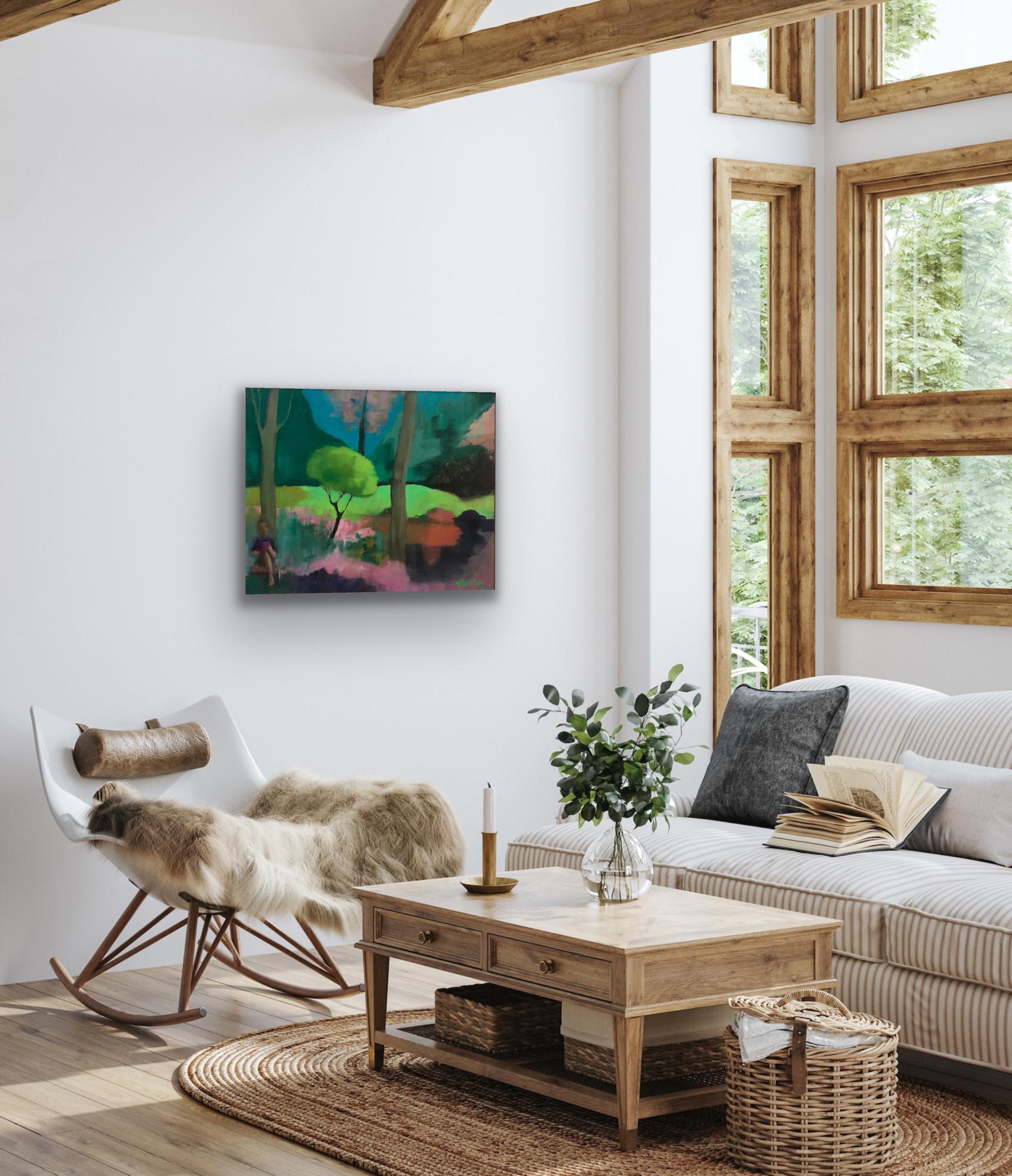 Tarde, pintura original, contemporáneo, paisaje, jardín en venta 4