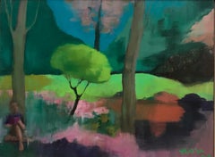 Tardo pomeriggio, quadro originale, contemporaneo, paesaggio, giardino