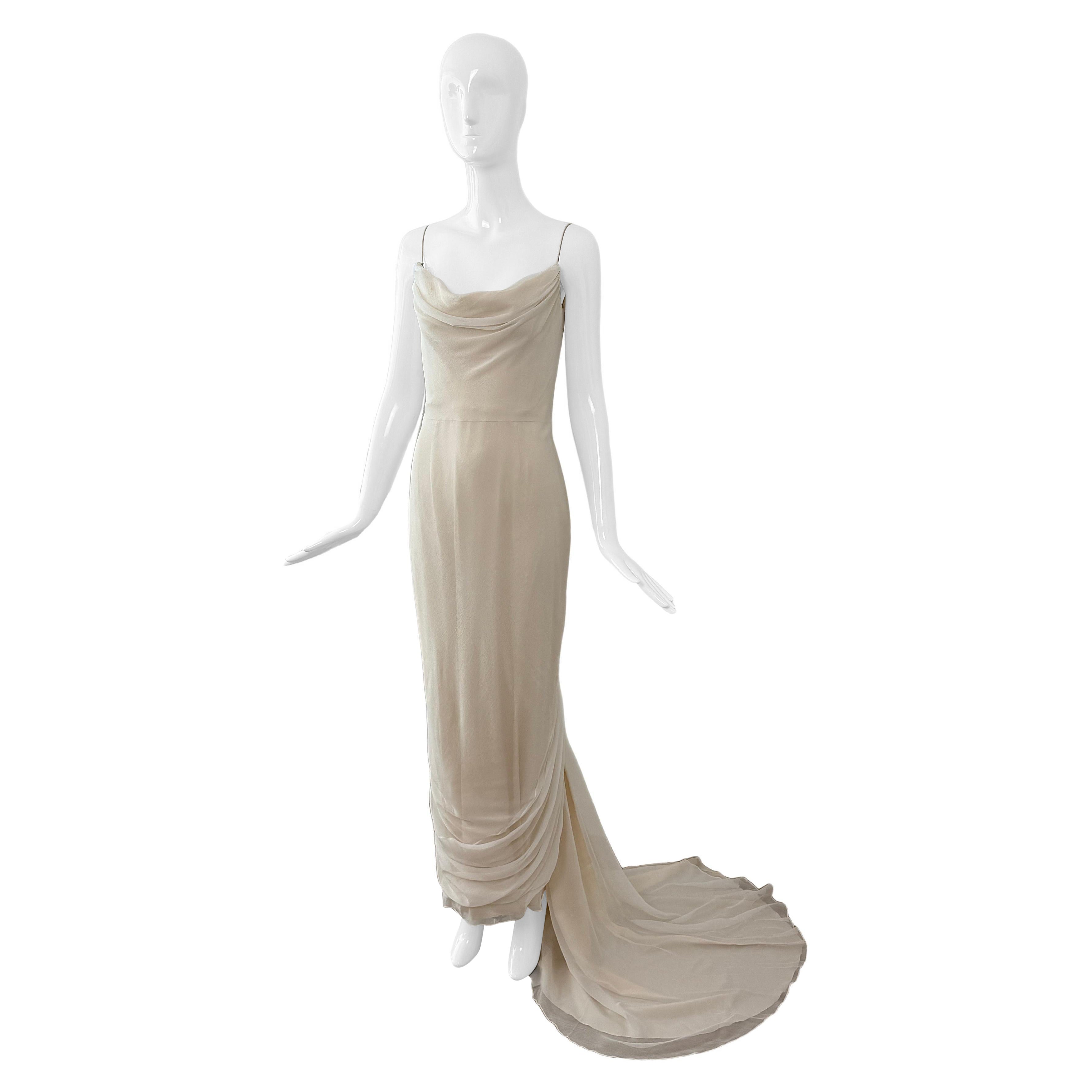 RICHARD TYLER 2000 Vintage Ivory Silk Wedding Dress Bridal Gown Train + Bustle