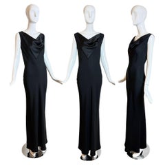 RICHARD TYLER 90
s/00 Vintage Black Scarf Cowl Neck Evening Gown Maxi Dress