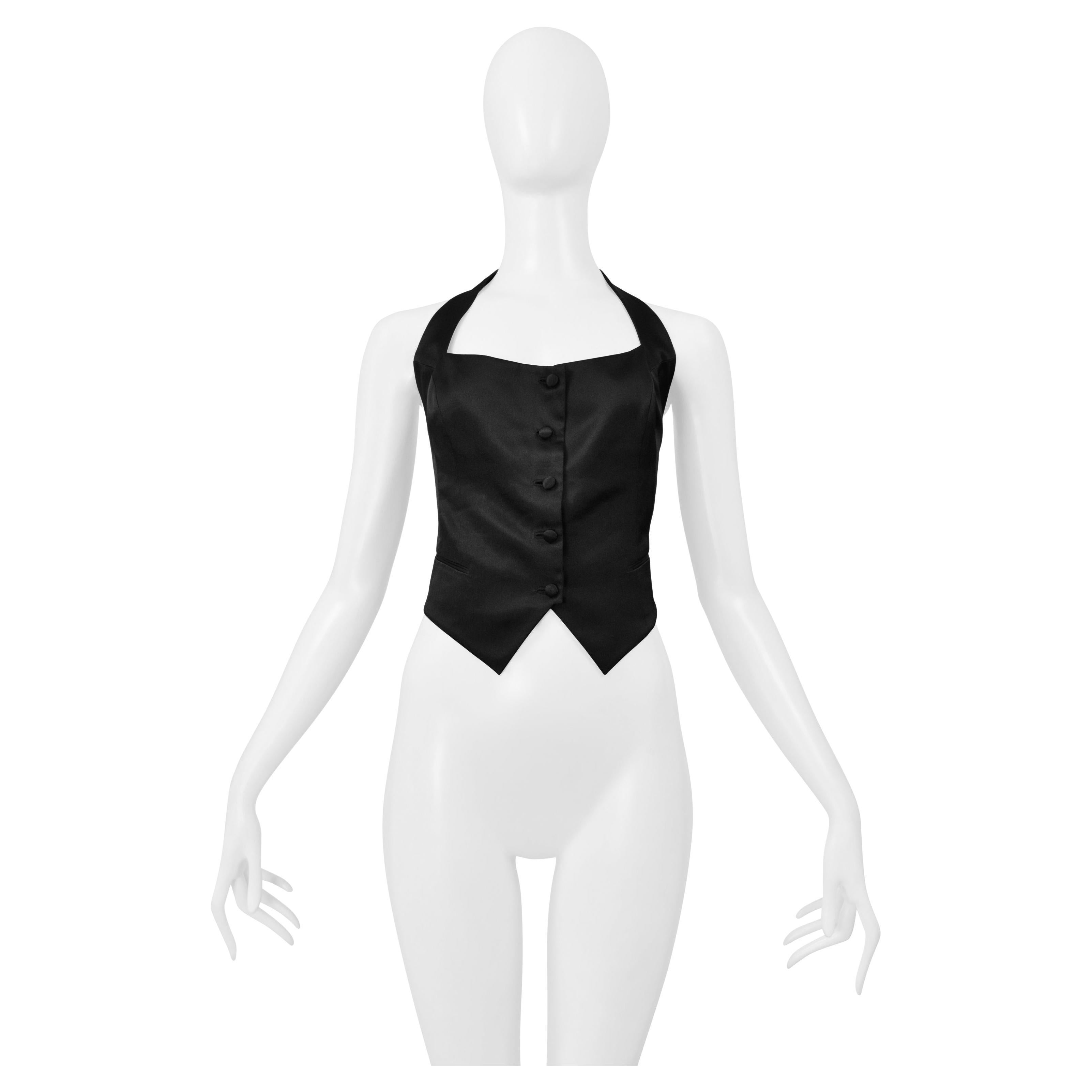 A. Richard Tyler - Top in raso nero con scollo a balestra in vendita