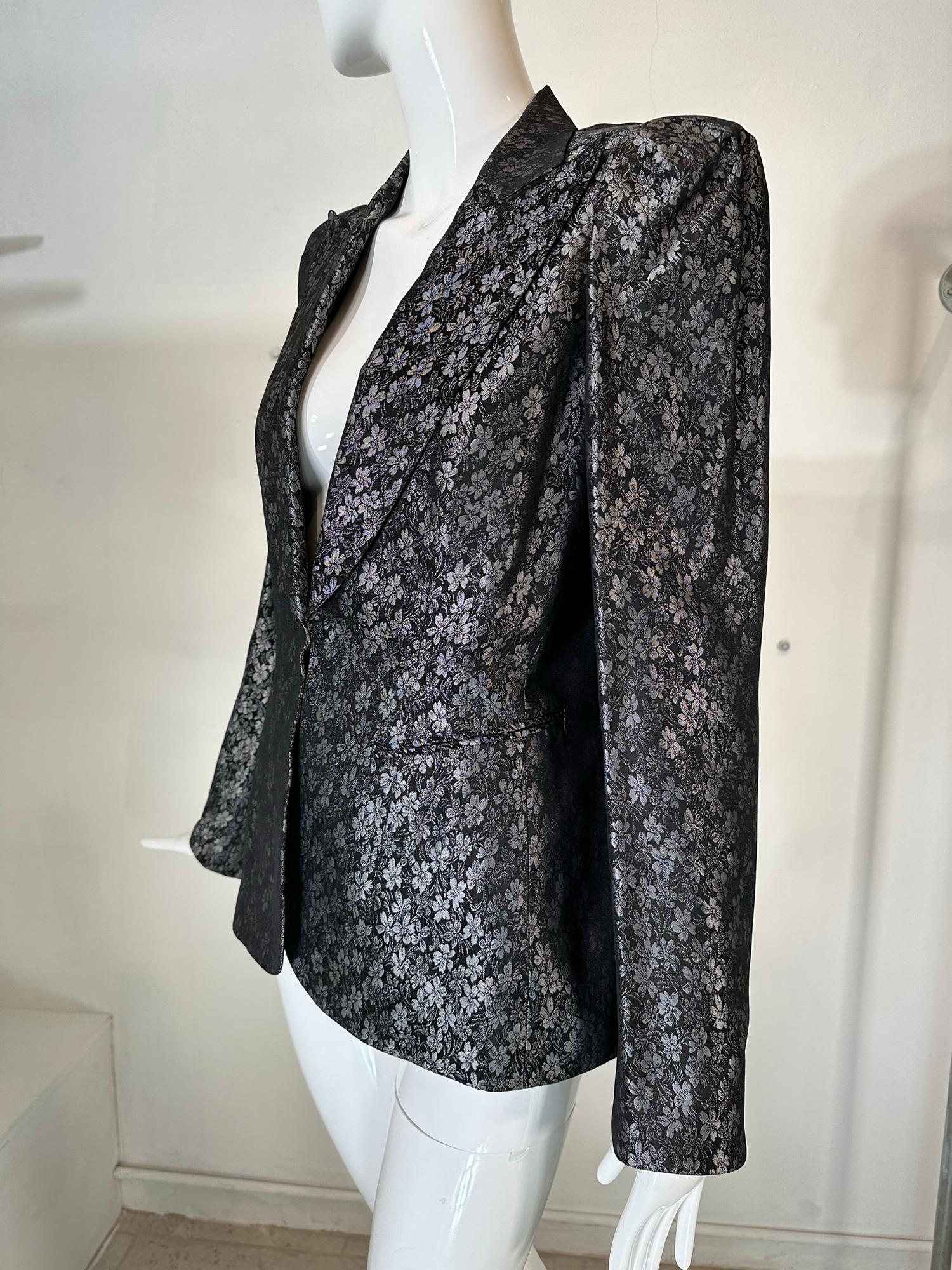 Richard Tyler Black & Silver Brocade Tailored Single Breasted Jacket 1990s For Sale 7