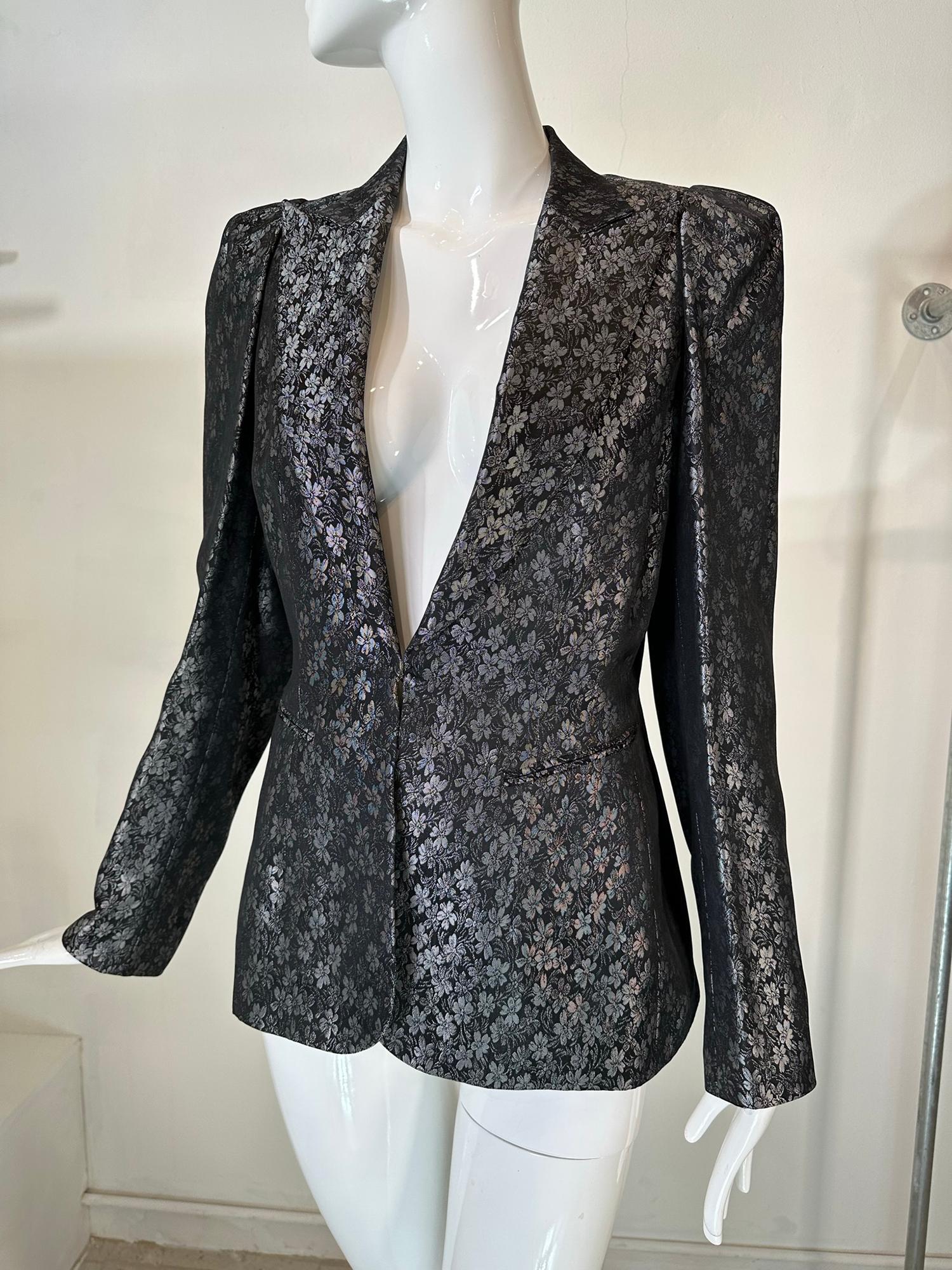 Richard Tyler Black & Silver Brocade Tailored Single Breasted Jacket 1990s For Sale 8