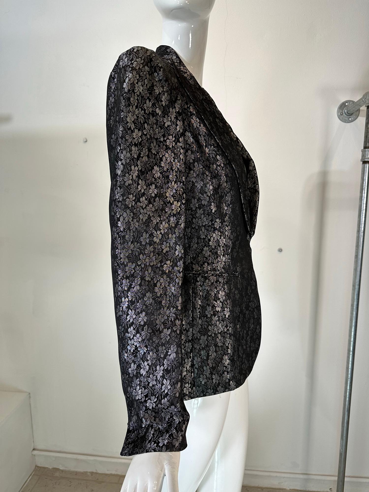 Richard Tyler Black & Silver Brocade Tailored Single Breasted Jacket 1990s In Excellent Condition For Sale In West Palm Beach, FL