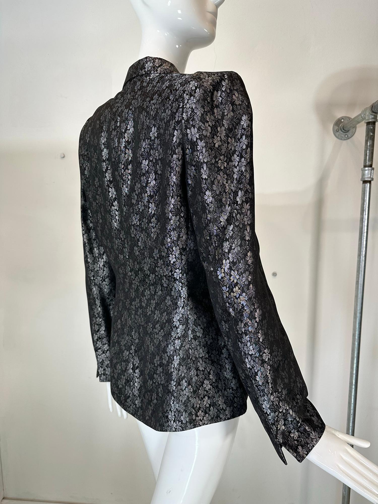 Richard Tyler Black & Silver Brocade Tailored Single Breasted Jacket 1990s For Sale 2
