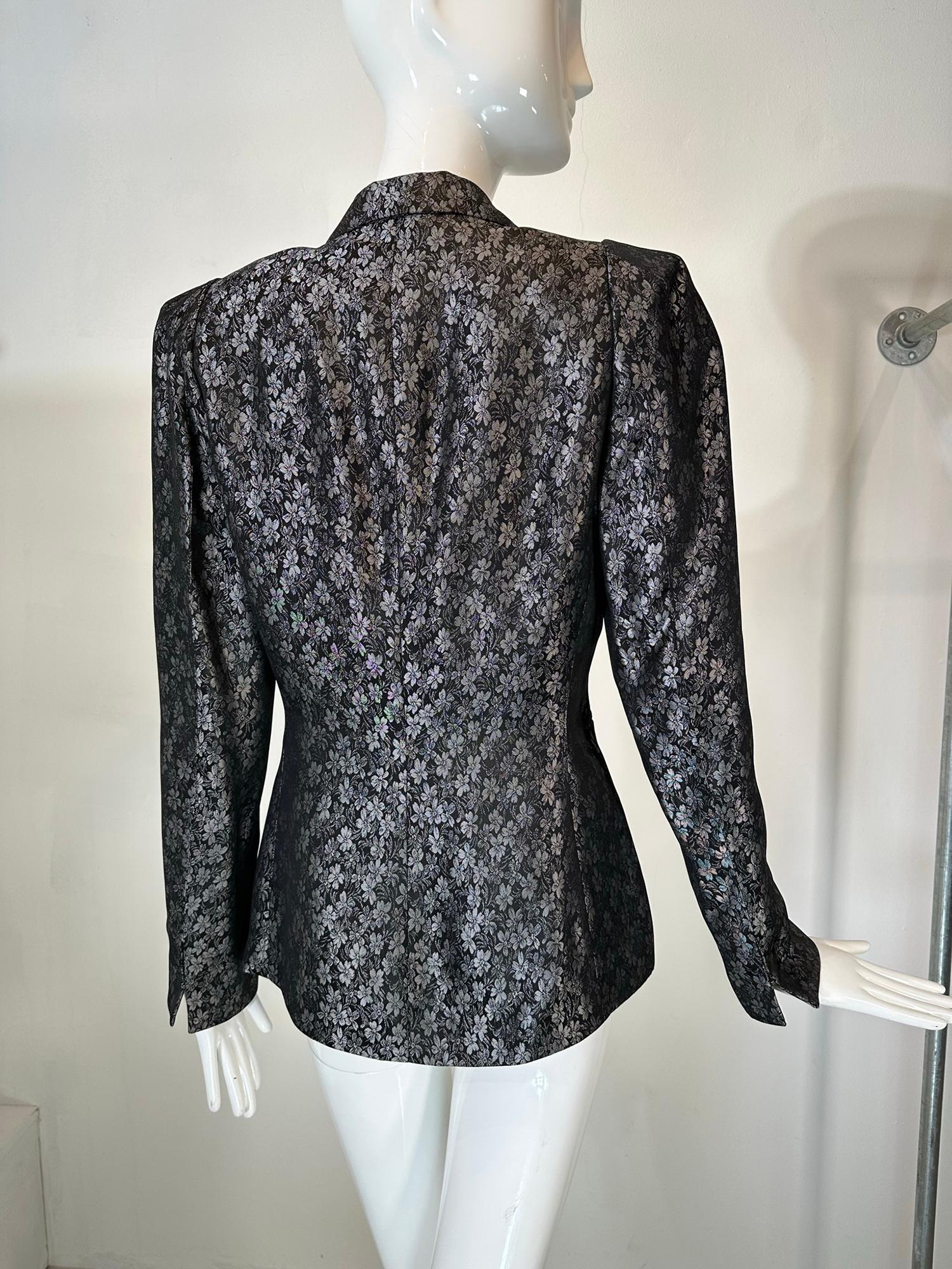 Richard Tyler Black & Silver Brocade Tailored Single Breasted Jacket 1990s For Sale 3