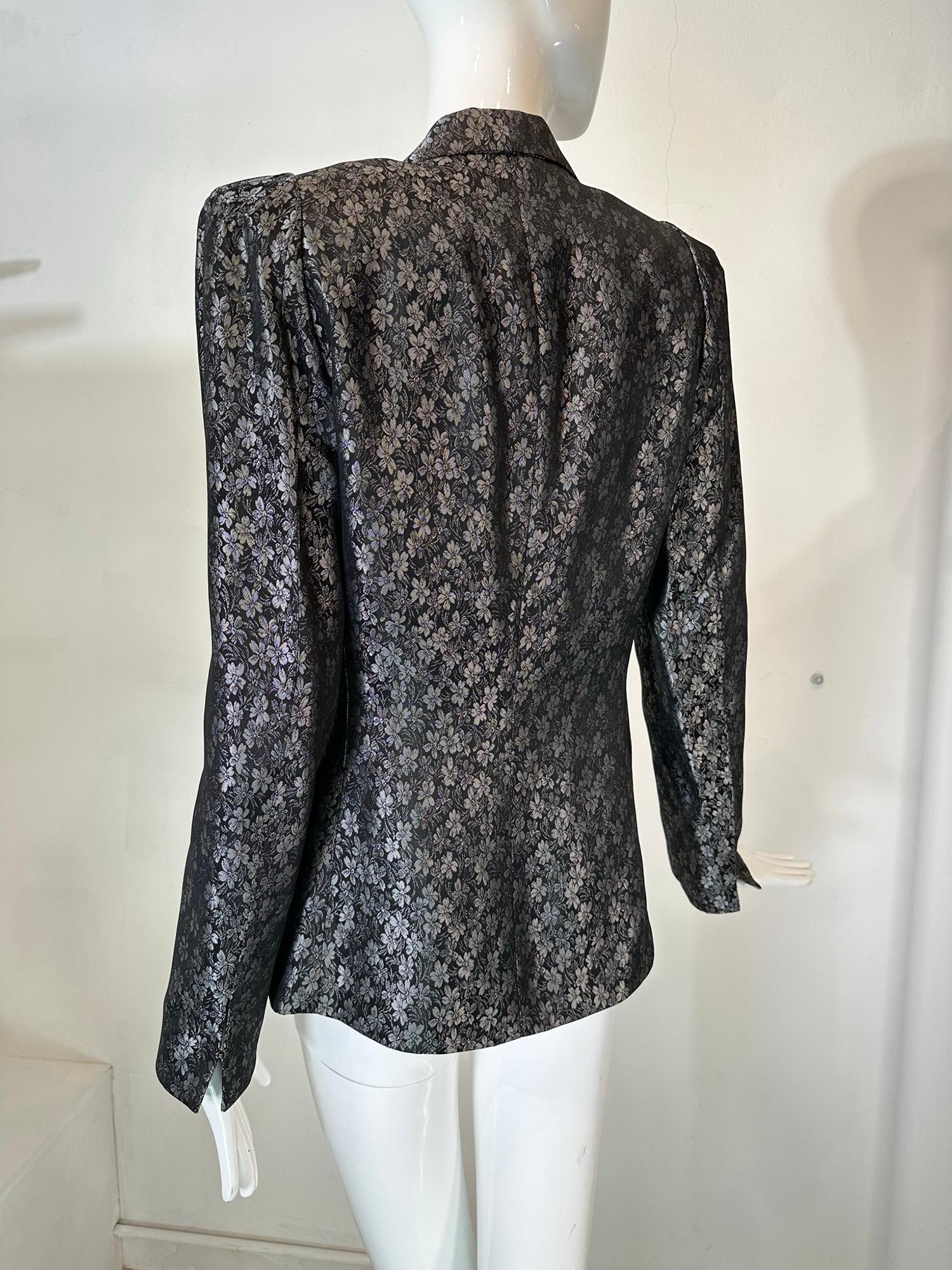 Richard Tyler Black & Silver Brocade Tailored Single Breasted Jacket 1990s For Sale 4