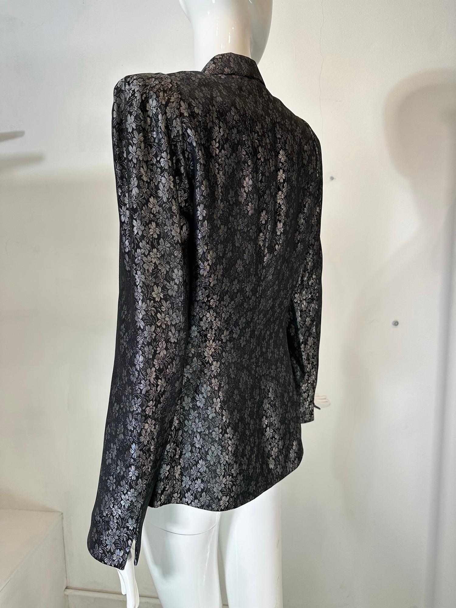 Richard Tyler Black & Silver Brocade Tailored Single Breasted Jacket 1990s For Sale 5