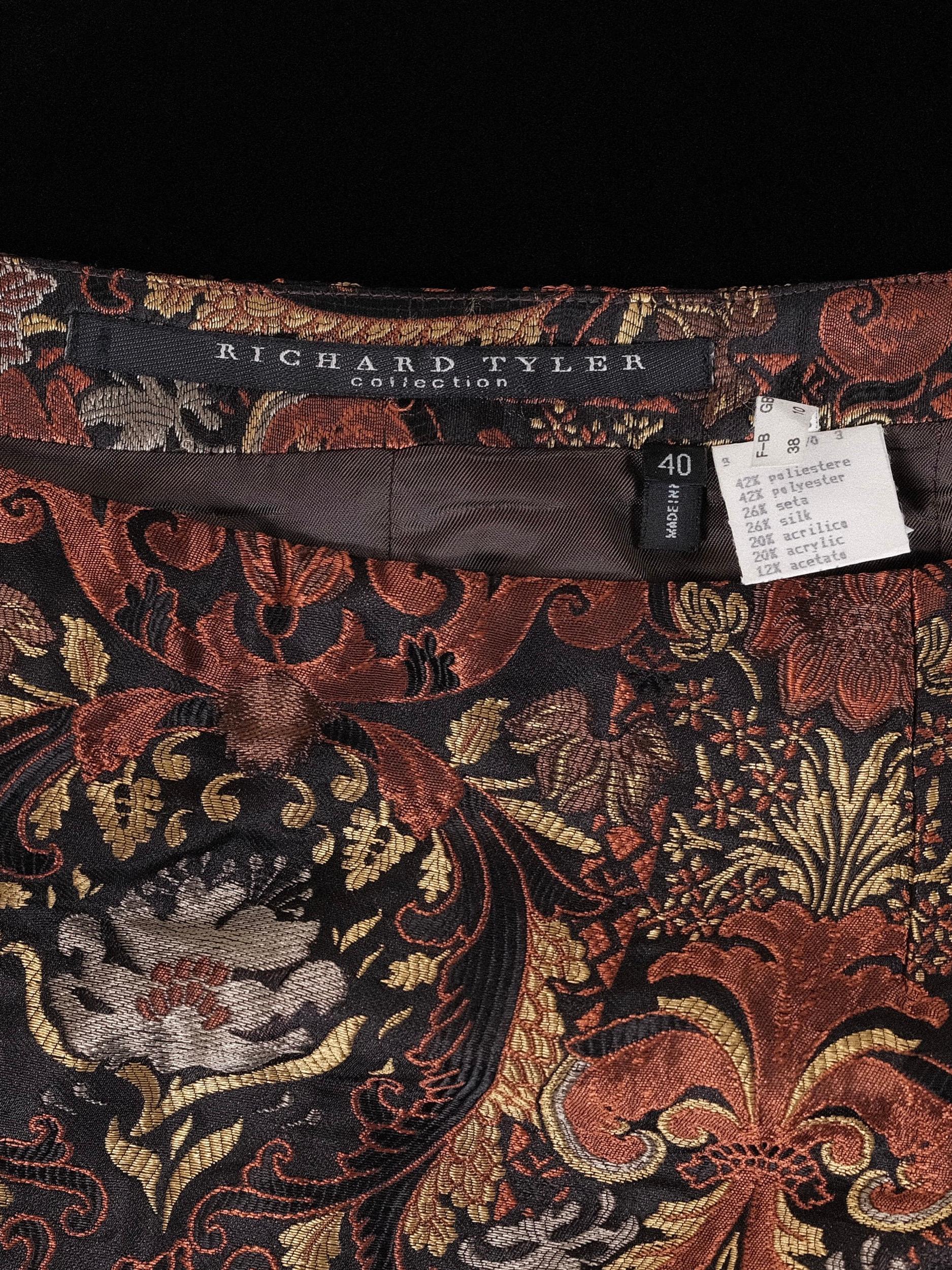 Richard Tyler Brocade Jacquard Metallic Skirt IT40 1990's XS/S For Sale 8