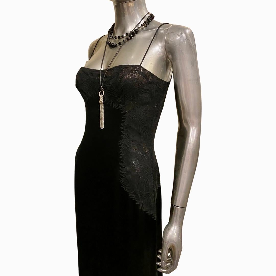 Richard Tyler Celebrity Owned Sexy Satin Black Slither Gown Metallic Lace Size 6 For Sale 3