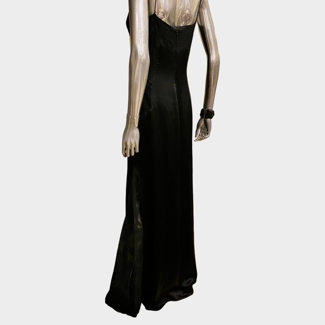Richard Tyler Celebrity Owned Sexy Satin Black Slither Gown Metallic Lace Size 6 For Sale 4