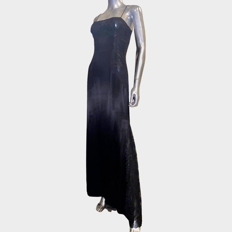 Richard Tyler Celebrity Owned Sexy Satin Black Slither Gown Metallic Lace Size 6 Richard Tyler Celebrity Owned Sexy Satin Black Slither Gown Metallic Lace Size 6
