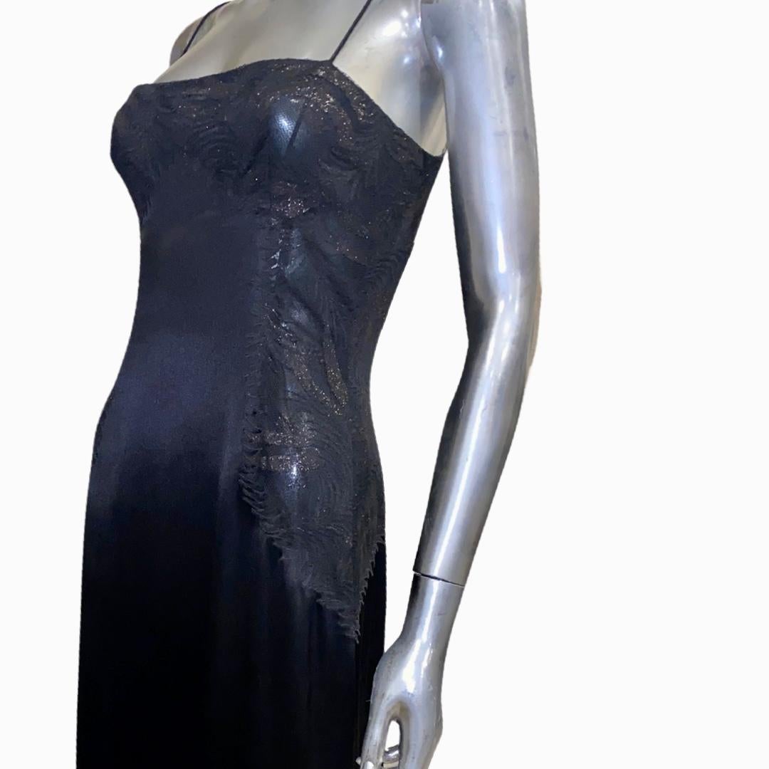 Richard Tyler Celebrity Owned Sexy Satin Black Slither Gown Metallic Lace Size 6 For Sale 6