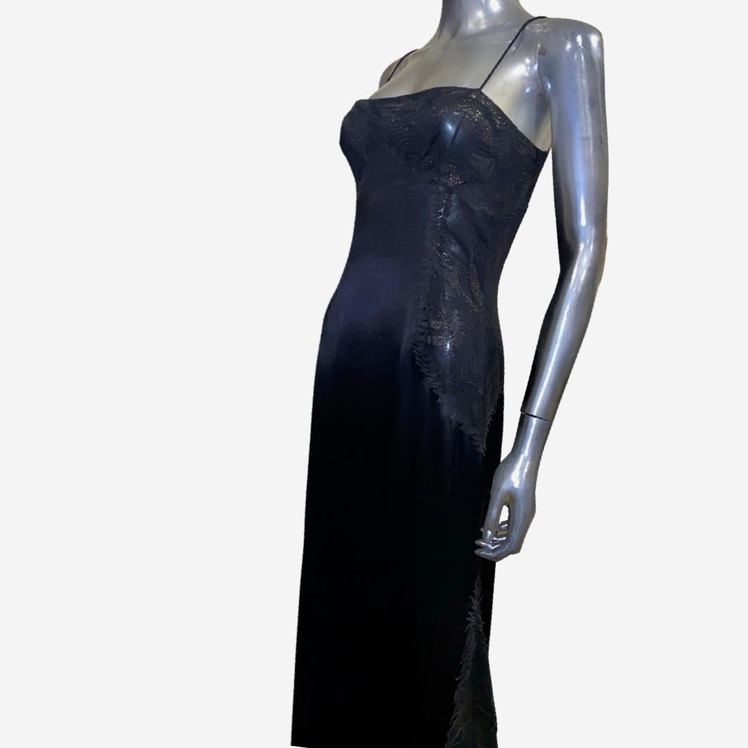 Richard Tyler Celebrity Owned Sexy Satin Black Slither Gown Metallic Lace Size 6 For Sale 7