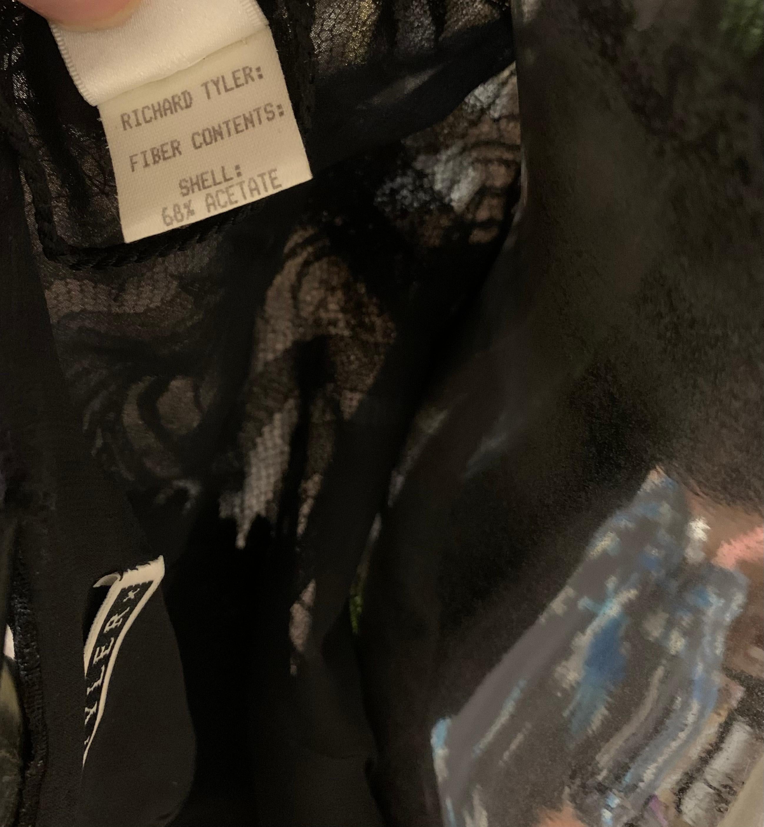 Richard Tyler Celebrity Owned Sexy Satin Black Slither Robe en dentelle métallique Taille 6 en vente 13