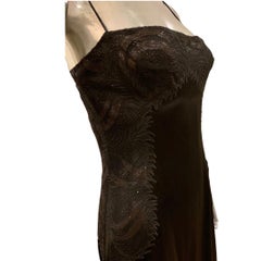 Richard Tyler, un abito sexy di proprietà in raso nero con pizzo metallico taglia 6