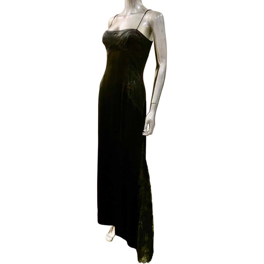 Women's Richard Tyler Celebrity Owned Sexy Satin Black Slither Gown Metallic Lace Size 6 For Sale