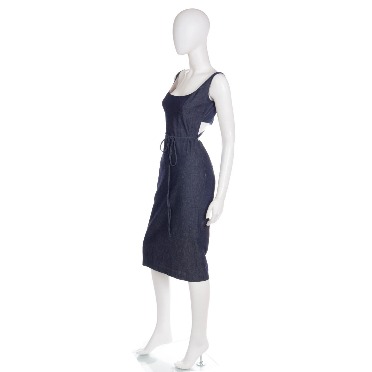Women's Richard Tyler Collection Vintage Blue Denim Wrap Dress With Open Back