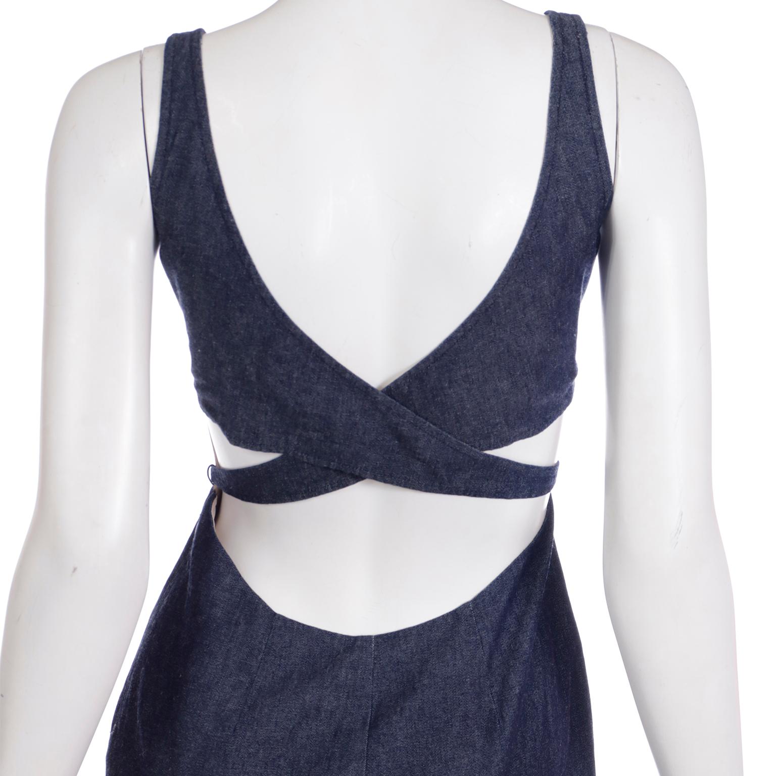 Richard Tyler Collection Vintage Blue Denim Wrap Dress With Open Back 1