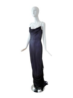 RICHARD TYLER COUTURE '00 Vintage Black + Lilac Silk Boned Gown w. Bustle